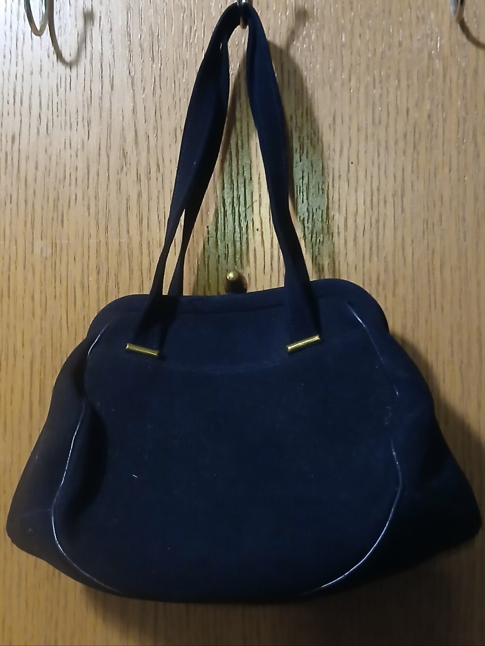 Vintage Dobbie Bag Mid-Century Navy Suede Handbag w/ Red Interior